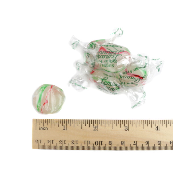 Individually wrapped Leman's Sugar Free Peppermint Mints, clear with thin red, green stripes. Approx 75 pieces per pound.