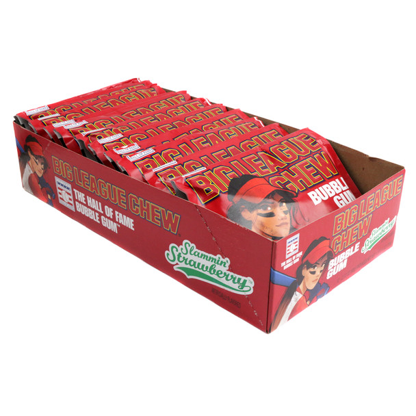 Big League Chew Slammin' Strawberry shredded bubble gum in a classic red foil pouch.
