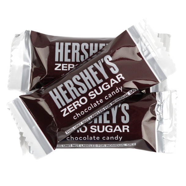 Hershey's Sugar-Free Chocolate Bar, 3oz bag of brown chocolate miniatures.