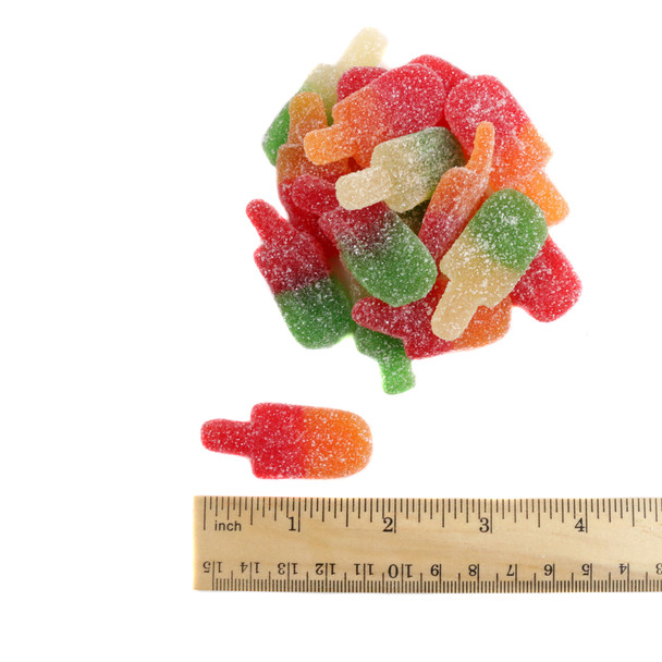 Gummy Popsicles, vibrant rainbow grape, orange, cherry, lemon, lime candy, approx 90 pieces per pound.