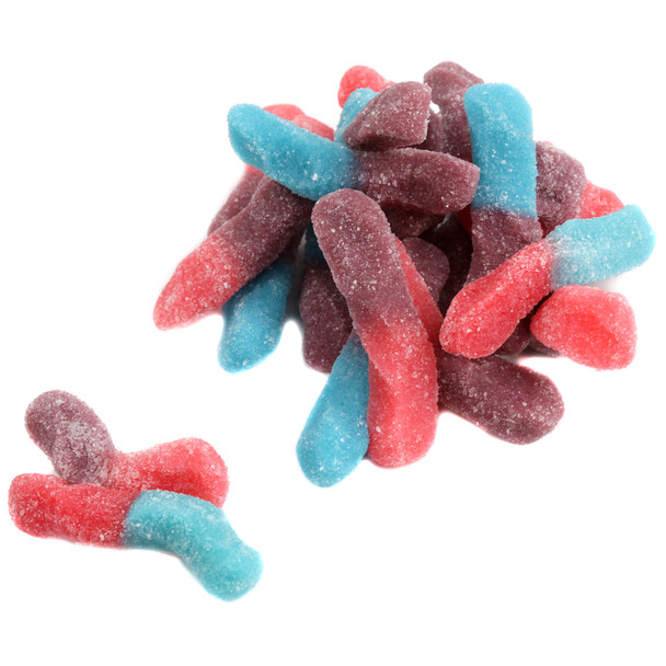Trolli Very Berry Gummy Worms, red, blue, purple, mixed berry flavors, approx. 100 worms per pound.