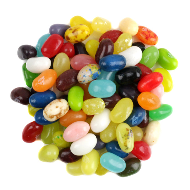 Vibrant, multicolored Jelly Belly 49 flavor assortment. Bulk gluten-free jelly beans featuring fruit, dessert flavors.