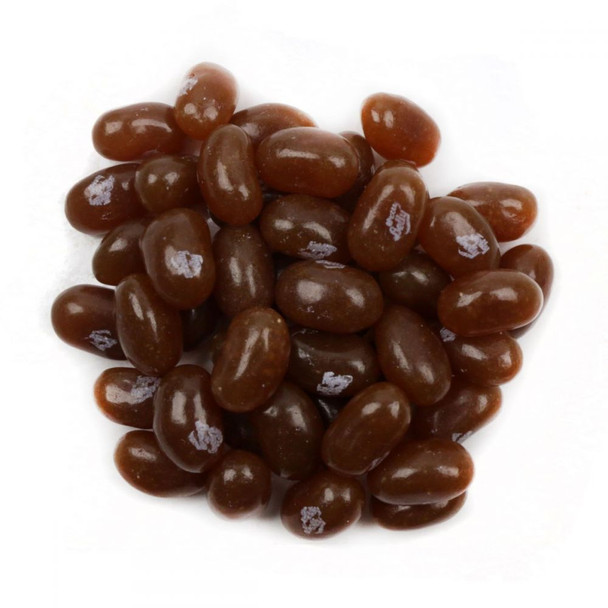 Brown Jelly Belly A&W Root Beer jelly beans, approximately 400 per pound. Classic soda pop candy.