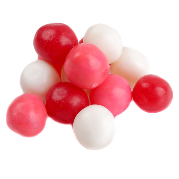 Valentine Chewy Sour Balls, assorted pink, red, & yellow fruity candy, approx 95 per lb, sour & chewy texture.