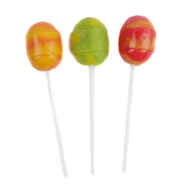 Close-up of a Bon Bon Boom Sour Lollipop showing the hard candy shell and chew center