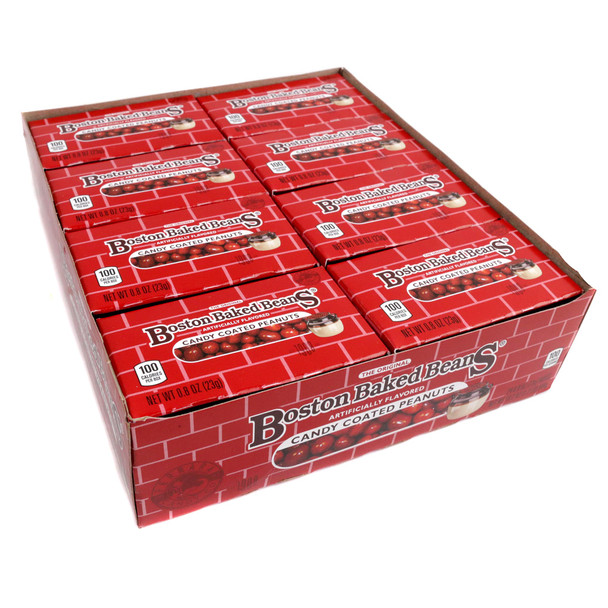 Boston Baked Beans candy 24 pack, red candy-coated peanuts, sweet crunchy shell, old-fashioned retro Ferrara candy.
