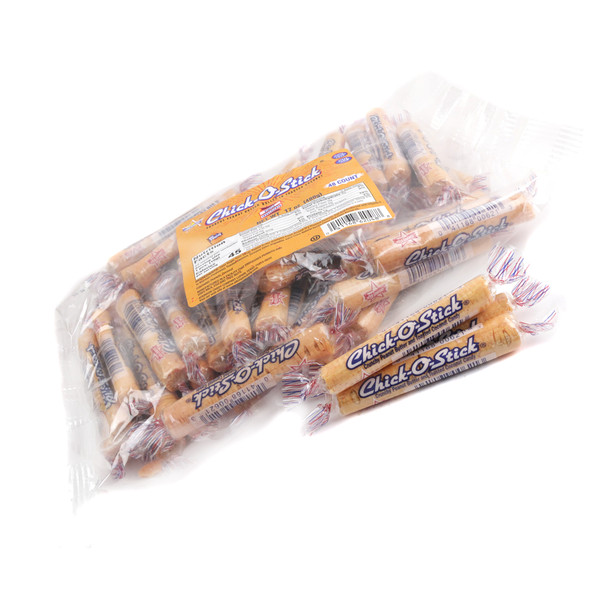 48 fun size golden brown Chick O Sticks, classic crunchy peanut butter candy with speckled toasted coconut.