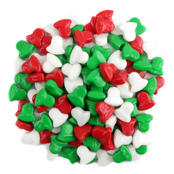 image of red white and green mini christmas bells candy