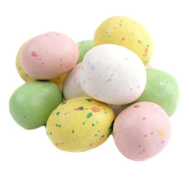 Pastel speckled egg chocolate covered mini marshmallows, approx 75 per pound. Koppers Easter candy.