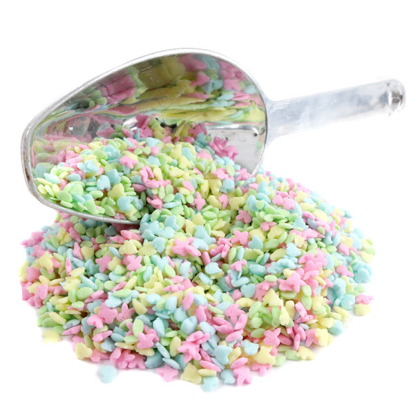 Pastel bunny, chick, Easter egg sprinkles, a delightful assortment for baking. USA-made Easter candy decorations.