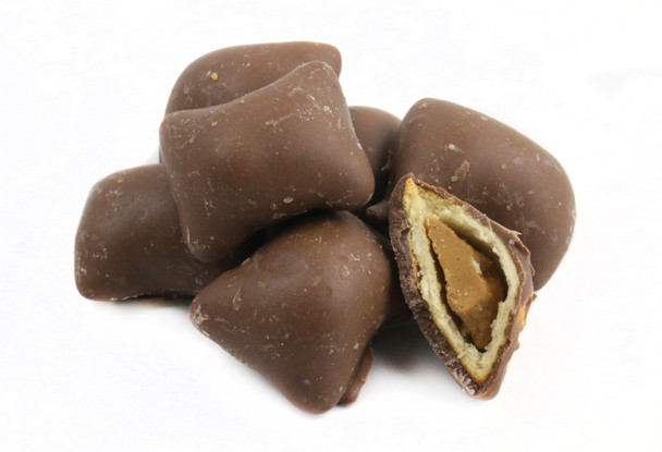 Crunchy pretzels, creamy peanut butter filling, smooth brown milk chocolate coating. Sweet and salty snack, Made in USA.