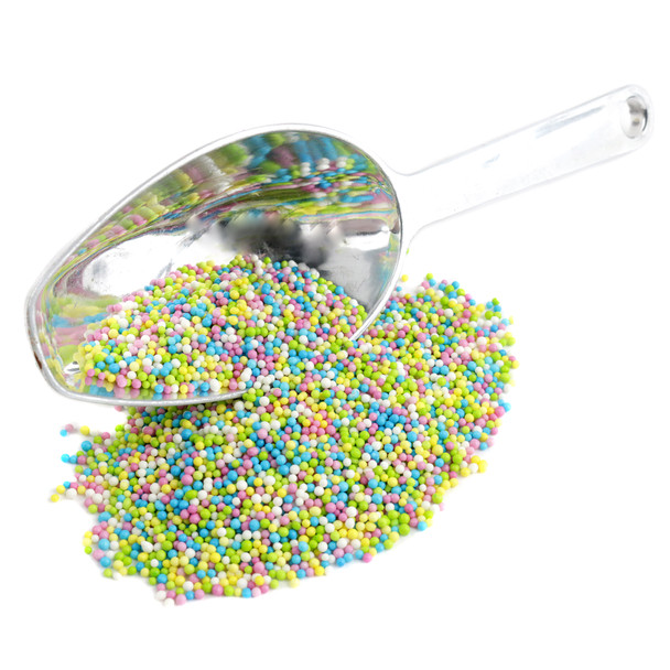 Pastel Blue, Green, Lavender, Pink, White Easter Nonpareil candy sprinkles, great for decorating cakes and cookies.