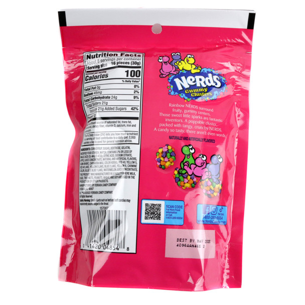 Vibrant rainbow Nerds Gummy Clusters, assorted colors, chewy gummy centers, crunchy candy coating. Approx. 200 per pound.