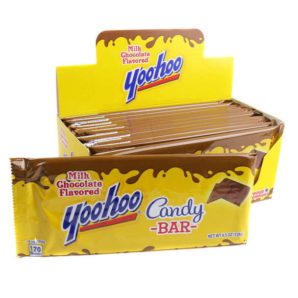 YooHoo Chocolate Bars, 12 pieces, vibrant yellow packaging, rich, creamy chocolate flavor.