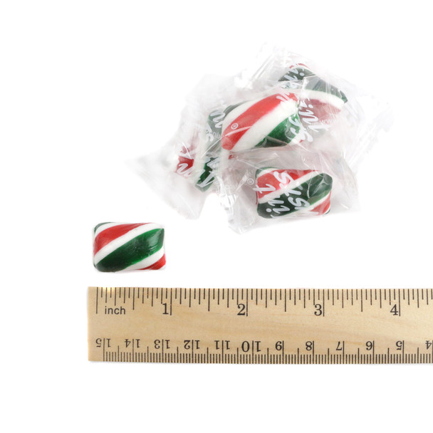 Red, White, Green Christmas Mints, peppermint hard candies, individually wrapped, approx 90 per pound.