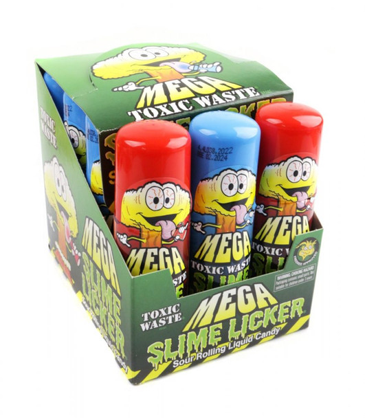 Mega Slime Lickers 2.0, 12 piece box, blue raspberry and strawberry MEGA sour candy.