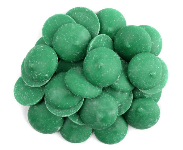 Dark green melting wafers. Vibrant, rich green candy for baking, coating pretzels, St. Patrick's Day, Christmas treats.