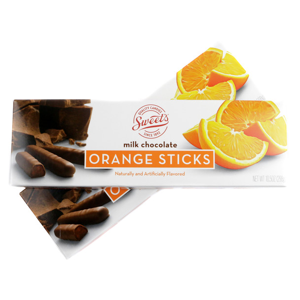 image of sweets milk chocolate orange sticks candy gift boxes