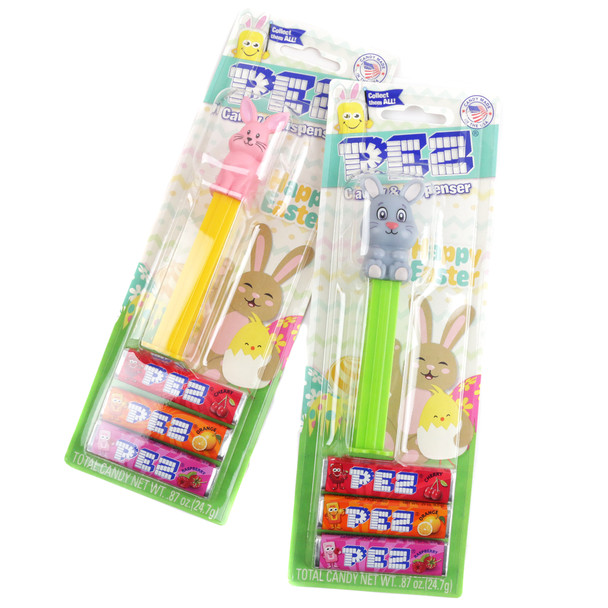 Easter Pez 6 piece blister pack with bunny, chick, lamb dispensers, candy refills. Peanut, tree nut, gluten-free.