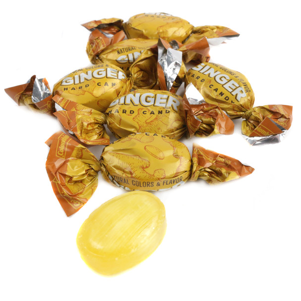 Colombina Ginger Hard Candy, natural golden-brown color, approx 90 pieces per pound.