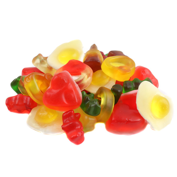 Haribo Star Mix colorful gummy candy assortment. Bears, eggs, cola bottles, hearts, rings. Approx 95 pieces per pound.