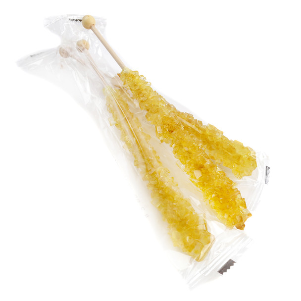 Gold rock candy sticks, 12 individually wrapped 6-inch pieces, elegant for wedding candy buffets.