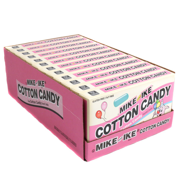 Limited Edition Mike and Ike Cotton Candy, 12-pack of 5oz theater boxes. Pink and blue chewy candy.