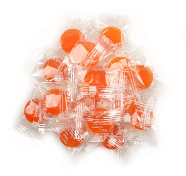 Eda's Sugar Free Butterscotch Hard Candy, vibrant orange, approx. 80 individually wrapped pieces per pound.