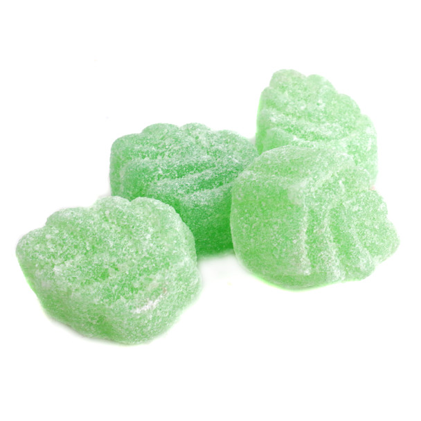Refreshing Zachary Spearmint Leaves, vibrant green sugar-sanded jelly candies, approx 32 pieces per pound.