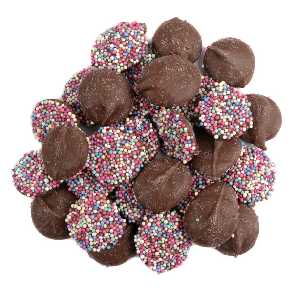 image of rainbow nonpareils milk chocolate bulk candy