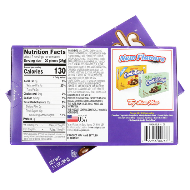 12 pack Smore Cookie Dough Bites, rich chocolate coating, marshmallow & graham cracker center.