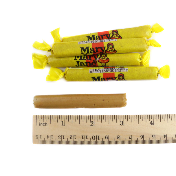 Mary Jane Fun Size twist wrap candy, brown molasses peanut butter flavor, approx 57 pieces per pound, USA made.