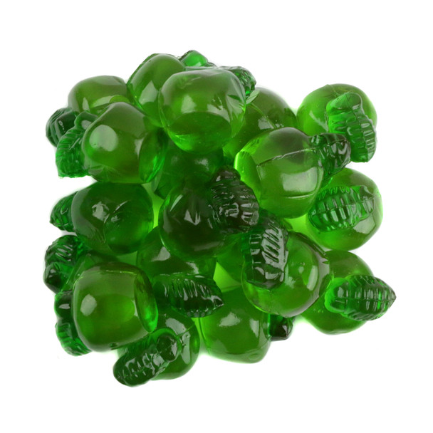 Clever Candy 3D gummy apples, bulk green, approx. 65 per pound, sweet green apple flavor, unwrapped.