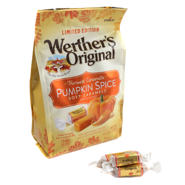 Werther’s Original Pumpkin Spice Soft Caramels, 3 gold 8.57oz bags, limited edition fall chewy candy.