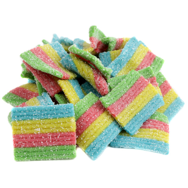 image of mini sour candy rainbow belts licorice