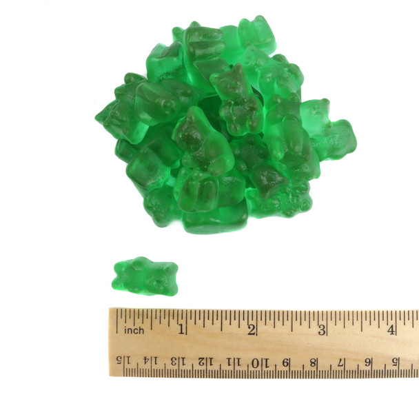 About 125 bright green watermelon gummy bears per pound. Delicious, sweet bulk candy.