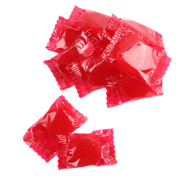 Vibrant red cinnamon hard candy buttons, individually wrapped. Spicy, approximately 80 pieces per pound.