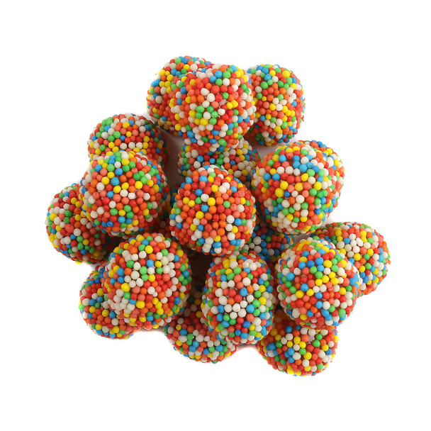 Clever Candy Confetti Drops, vibrant rainbow Nonpareil Gumdrops, soft tutti frutti gummies covered in crispy nonpareils.