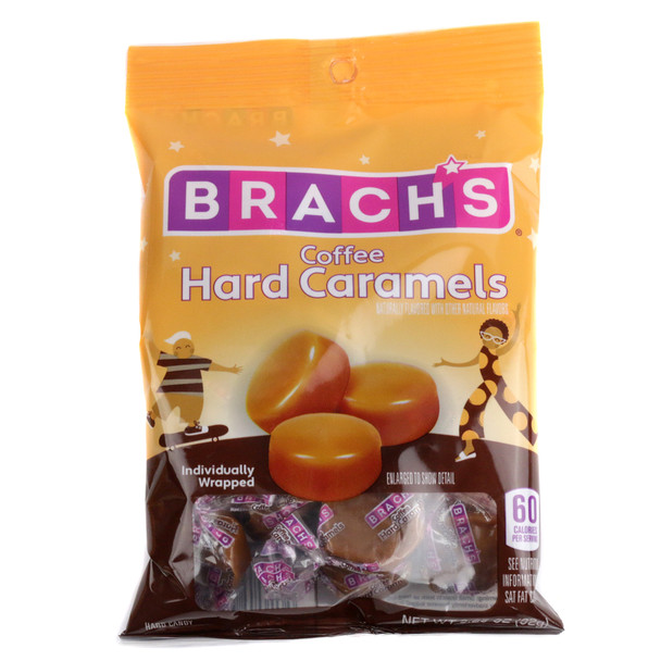 Brach's Coffee Nips 3.25oz bag, rich brown coffee hard candies, approx 14 pieces.