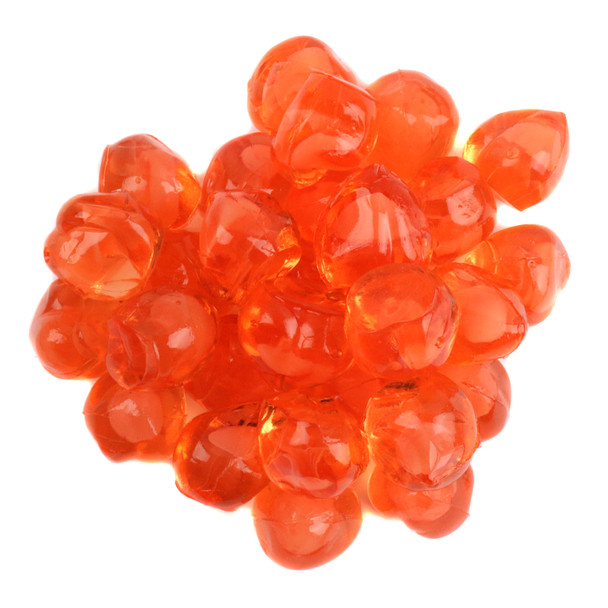 Bright orange 3D gummy peaches with red blush, realistic fruit shaped, delicious peach flavored candy.