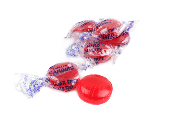 Arcor Sugar Free Cinnamon Hard Candy, vibrant red, approximately 75 candies per pound.