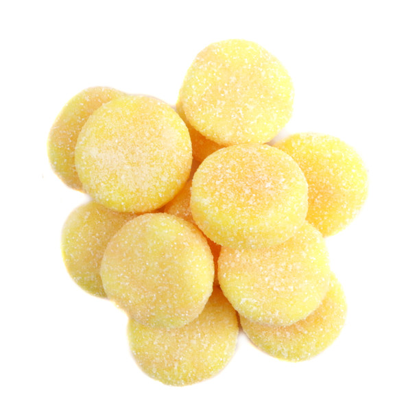 Vidal Pineapple Orange Sour Gummy Bites, vibrant orange, approx. 45 per pound.