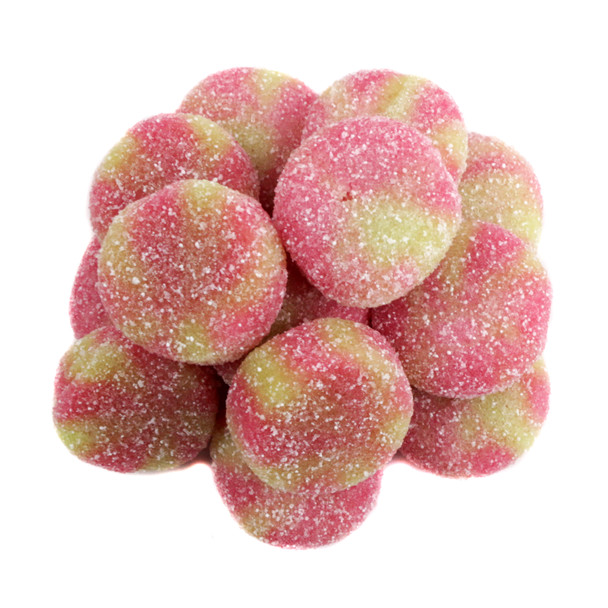 Vibrant green and red Vidal Watermelon and Lime Sour Gummy Bites. Bite-sized, sour and sweet candy.