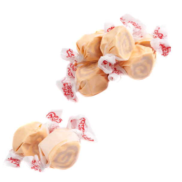 Taffy Town Salt Water Taffy, warm tan cookie butter pieces, chewy texture, approximately 65 per pound.