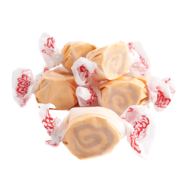 Taffy Town Salt Water Taffy Cookie Butter, rich buttery flavor, light brown, approx 65 pieces per pound, individually wrapped.