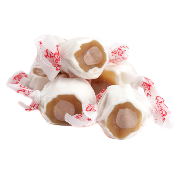 Rich brown Taffy Town German Chocolate Cake Salt Water Taffy, coconut flavor, approximately 60 pieces.