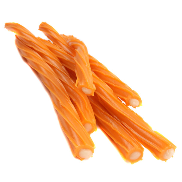Bright orange Twizzlers Twists with creamy white centers. Delicious orange cream pop chewy candy.