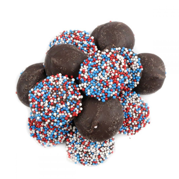 image of patriotic dark chocolate nonpareils nonpareil candy th of july red white and blue chocolates