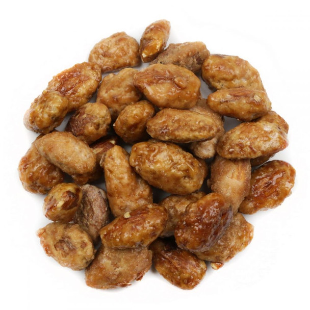 Golden-brown Sconza USA Maple Toffee Almonds, sweet, buttery, crunchy, approx 280 per lb.