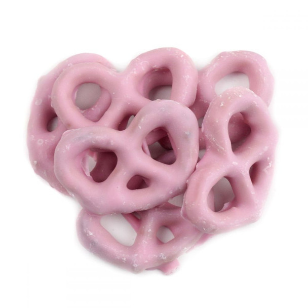 Pink Hayden Valley Farms Mini Raspberry Yogurt Pretzels, sweet, salty, 90 per lb, baby shower candy buffet.